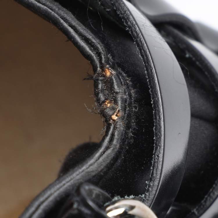 Pre Owned Aigner Black Satin and Leather Caged Tote