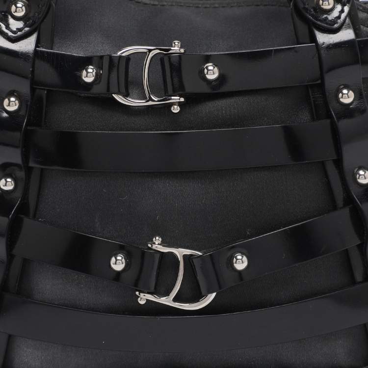 Pre Owned Aigner Black Satin and Leather Caged Tote