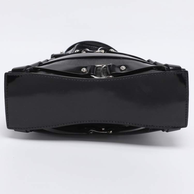 Pre Owned Aigner Black Satin and Leather Caged Tote