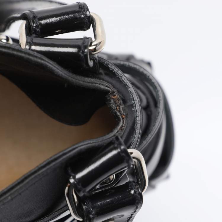 Pre Owned Aigner Black Satin and Leather Caged Tote