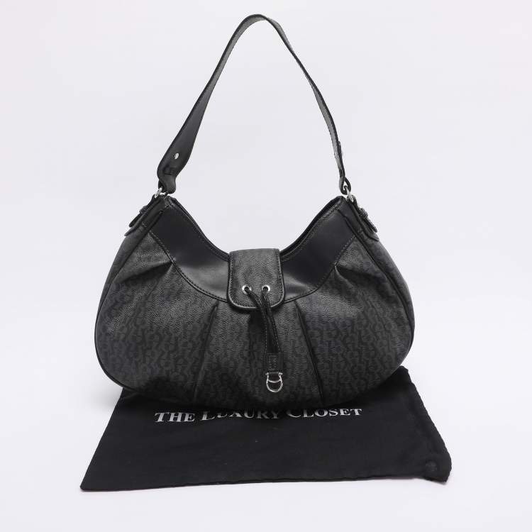 Pre Owned Aigner Grey/Black Coated Canvas and Leather Hobo