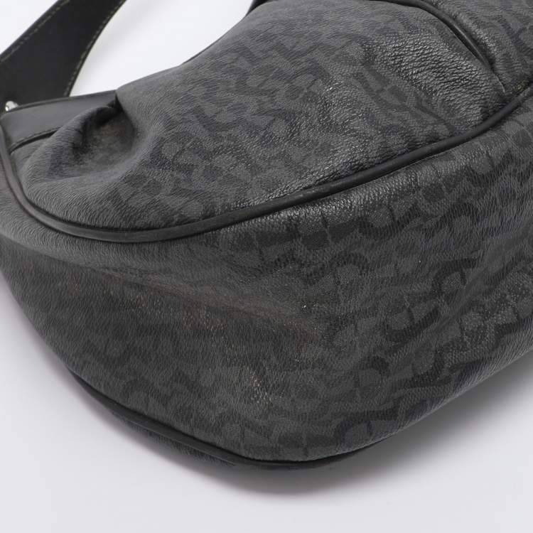 Pre Owned Aigner Grey/Black Coated Canvas and Leather Hobo