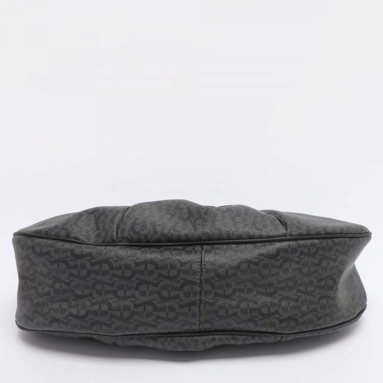 Pre Owned Aigner Grey/Black Coated Canvas and Leather Hobo