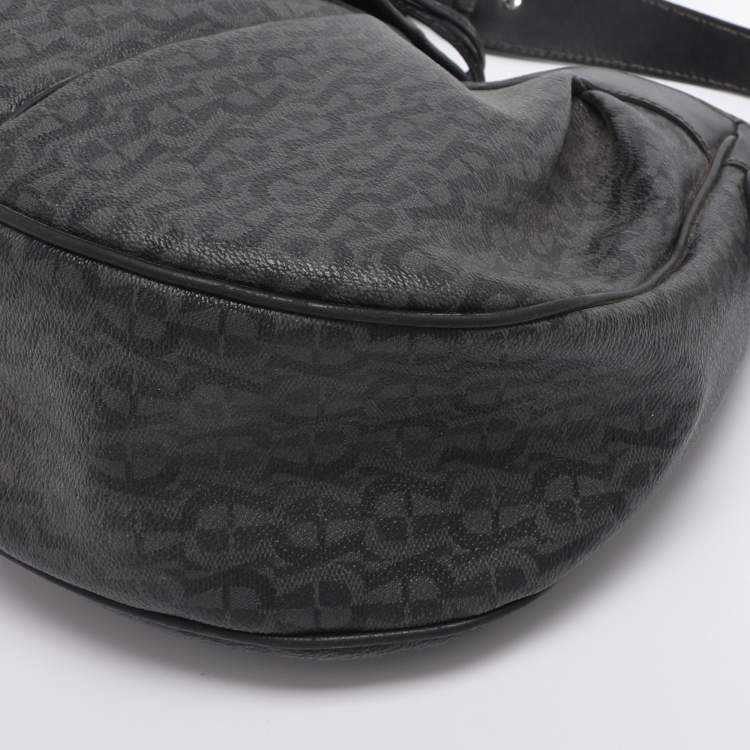 Pre Owned Aigner Grey/Black Coated Canvas and Leather Hobo