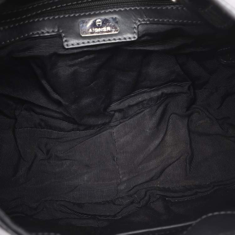 Pre Owned Aigner Grey/Black Coated Canvas and Leather Hobo