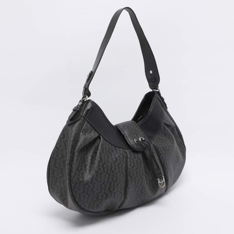 Pre Owned Aigner Grey/Black Coated Canvas and Leather Hobo