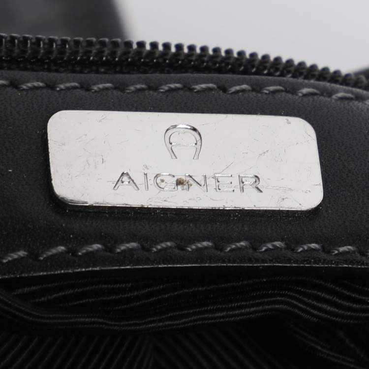 Pre Owned Aigner Grey/Black Coated Canvas and Leather Hobo