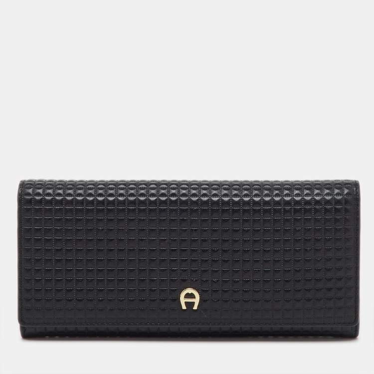 Pre Owned Aigner Black Leather Flap Continental Wallet