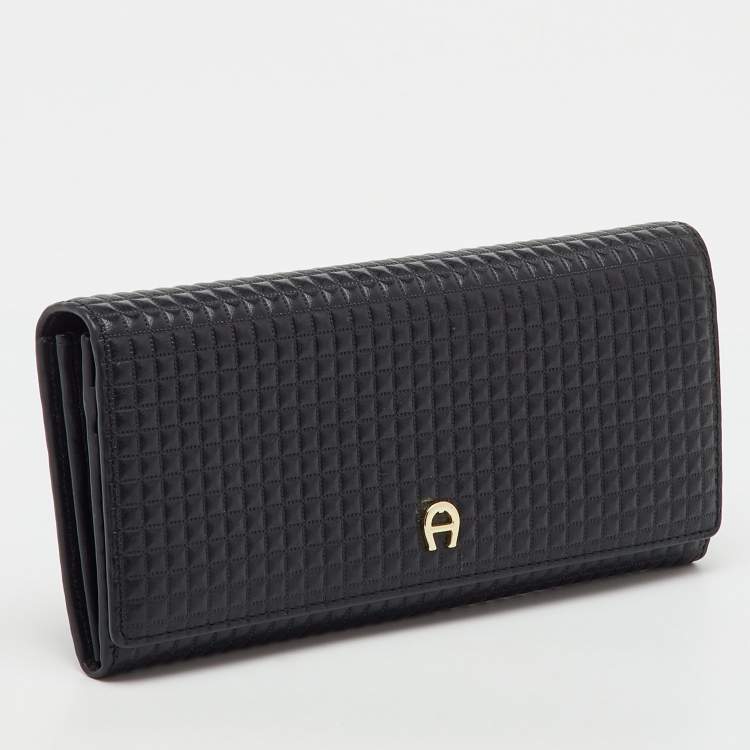 Pre Owned Aigner Black Leather Flap Continental Wallet