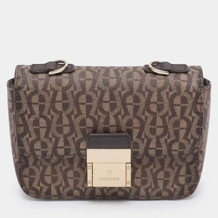 Pre Owned Aigner Beige/Brown Coated Canvas Crossbody Bag