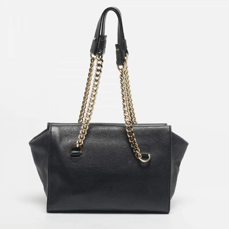 Pre Owned Aigner Black Leather Charm Chain Tote
