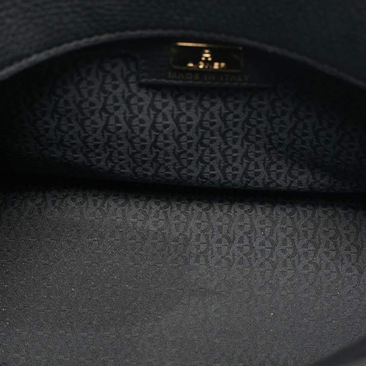 Pre Owned Aigner Black Leather Charm Chain Tote