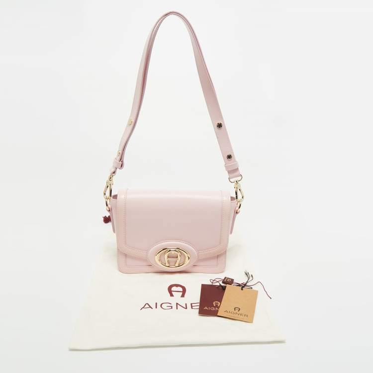 Pre Owned Aigner Light Pink Leather Luisa Shoulder Bag