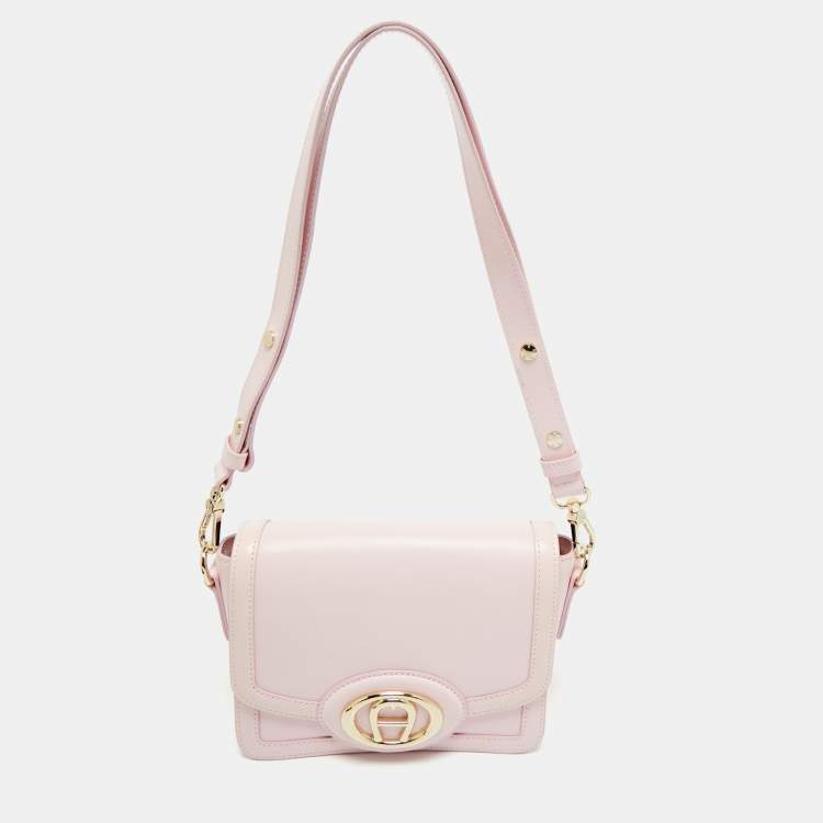 Pre Owned Aigner Light Pink Leather Luisa Shoulder Bag