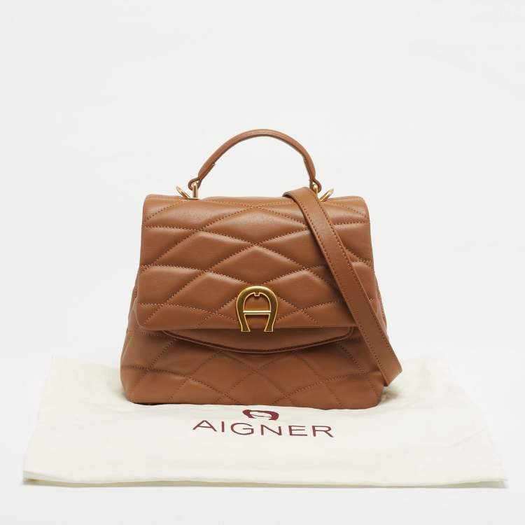 Pre Owned Aigner Brown Quilted Leather Maggie Top Handle Bag