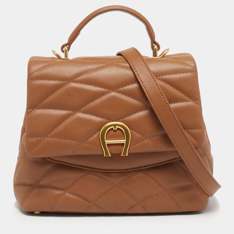 Pre Owned Aigner Brown Quilted Leather Maggie Top Handle Bag