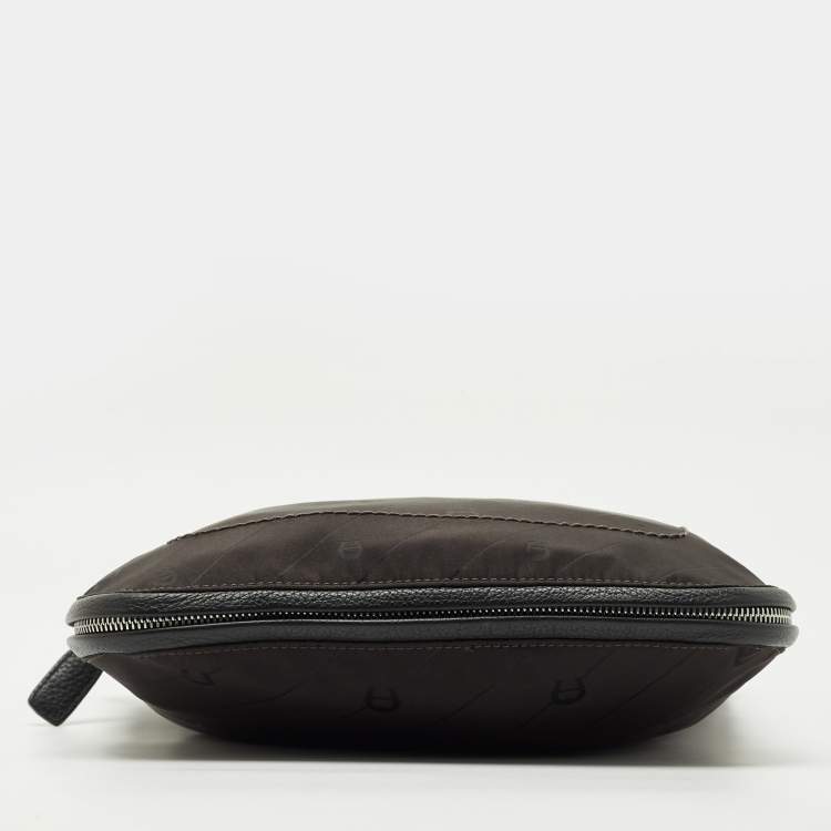 Pre Owned Aigner Dark Brown/Black Monogram Leather and Nylon Messenger Bag