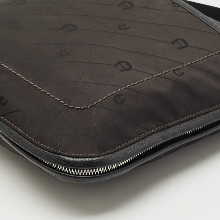 Pre Owned Aigner Dark Brown/Black Monogram Leather and Nylon Messenger Bag
