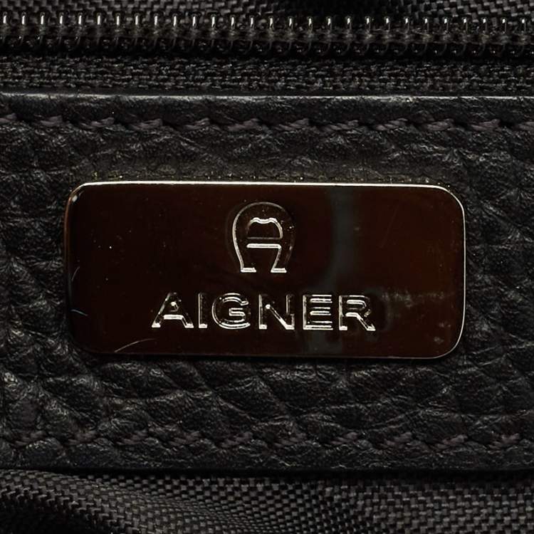 Pre Owned Aigner Dark Brown/Black Monogram Leather and Nylon Messenger Bag