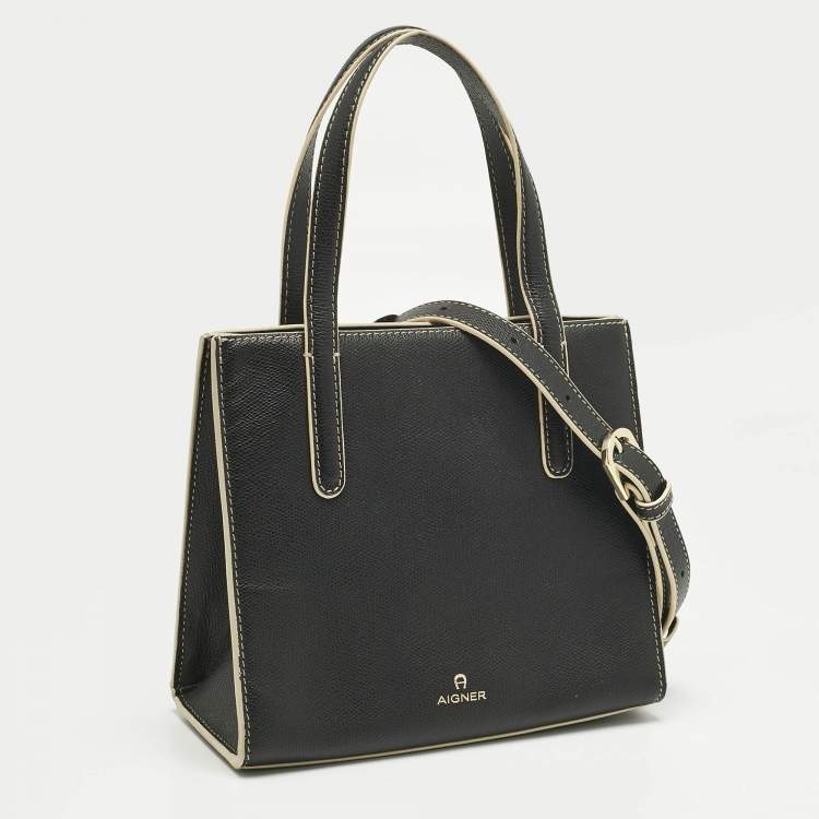 Pre Owned Aigner Black Leather Philippa Shopper Tote