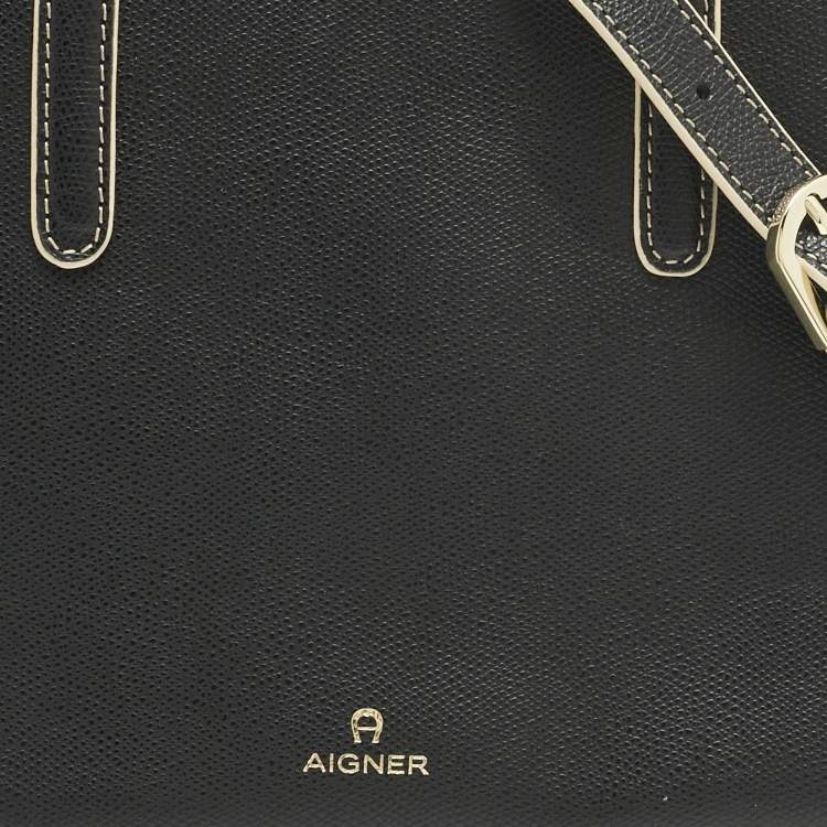Pre Owned Aigner Black Leather Philippa Shopper Tote