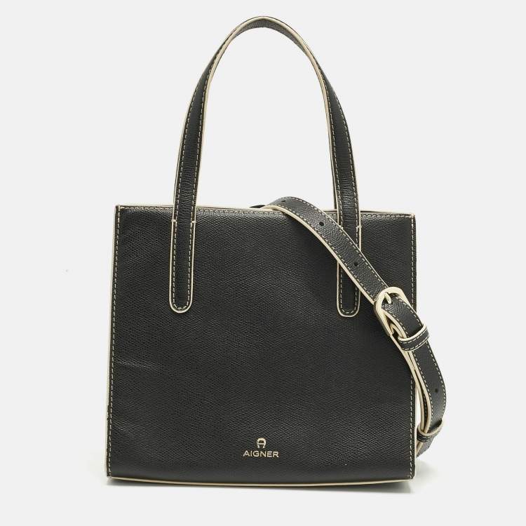 Pre Owned Aigner Black Leather Philippa Shopper Tote