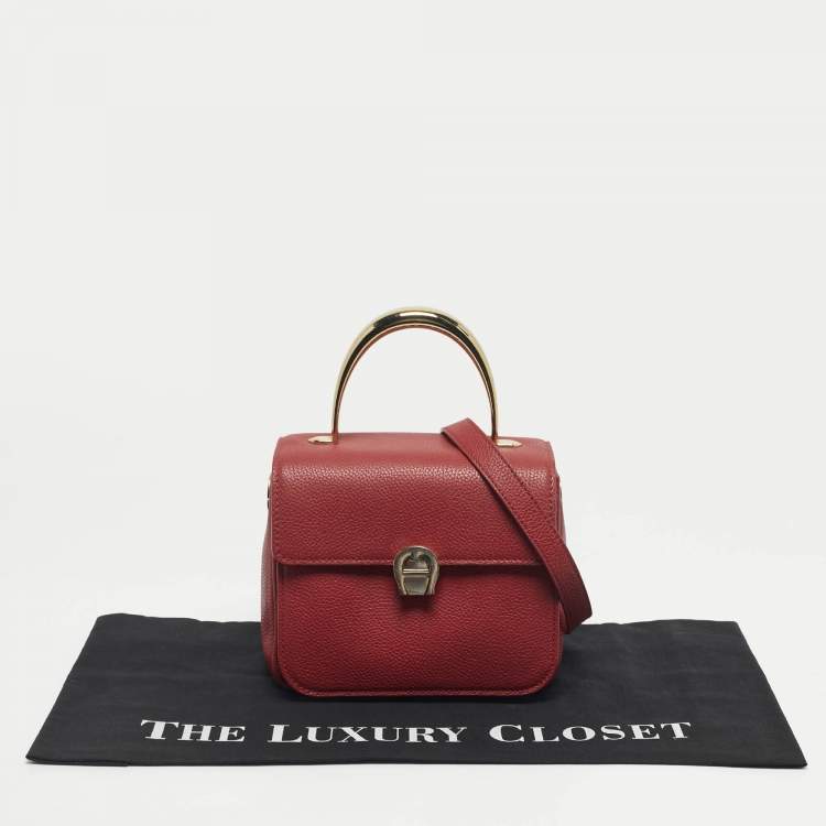 Pre Owned Aigner Red Leather Genoveva Top Handle Bag