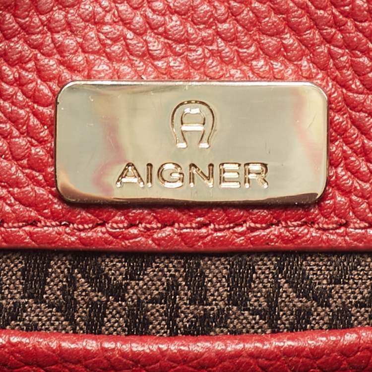 Pre Owned Aigner Red Leather Genoveva Top Handle Bag