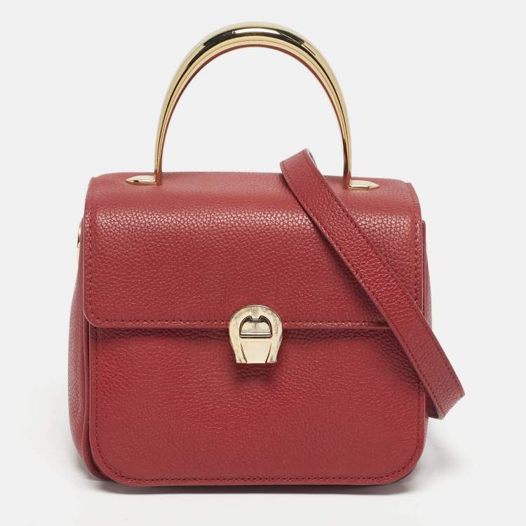 Pre Owned Aigner Red Leather Genoveva Top Handle Bag