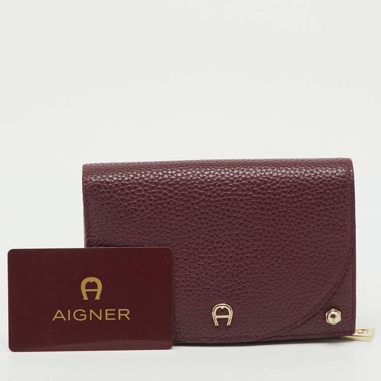 Pre Owned Aigner Burgundy Leather Diadora Compact Wallet