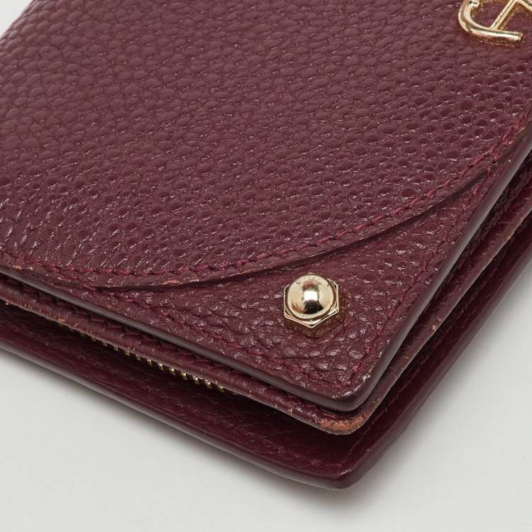 Pre Owned Aigner Burgundy Leather Diadora Compact Wallet