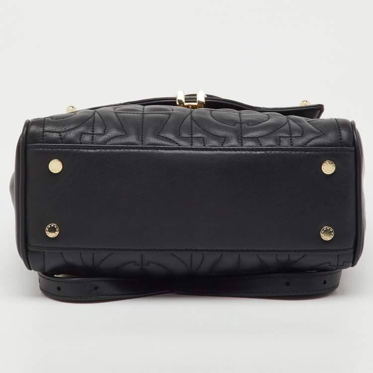 Pre Owned Aigner Black Logo Embroidered Leather Diadora Backpack