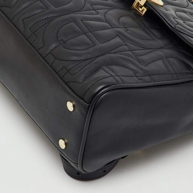 Pre Owned Aigner Black Logo Embroidered Leather Diadora Backpack