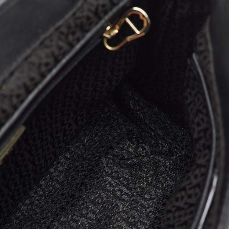 Pre Owned Aigner Black Logo Embroidered Leather Diadora Backpack