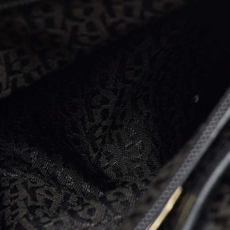 Pre Owned Aigner Black Logo Embroidered Leather Diadora Backpack