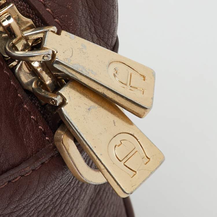 Pre Owned Aigner Burgundy Leather Bombe A Camera Crossbody Bag