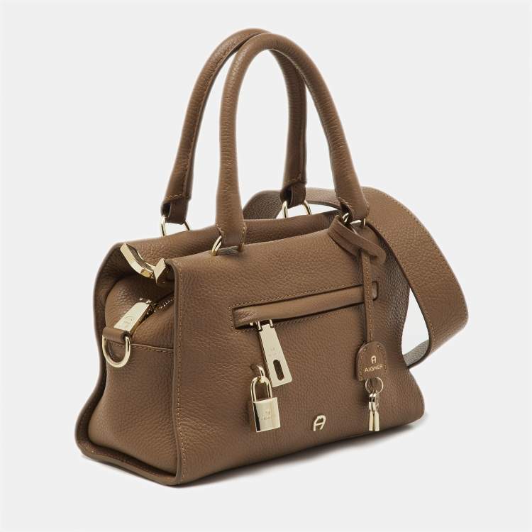 Pre Owned Aigner Brown Leather Zip Satchel