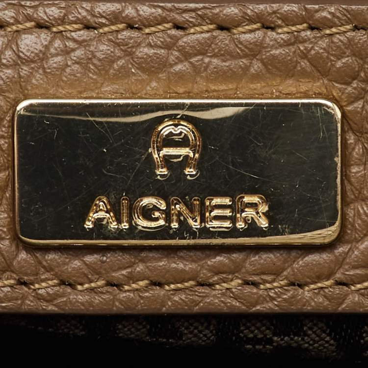 Pre Owned Aigner Brown Leather Zip Satchel