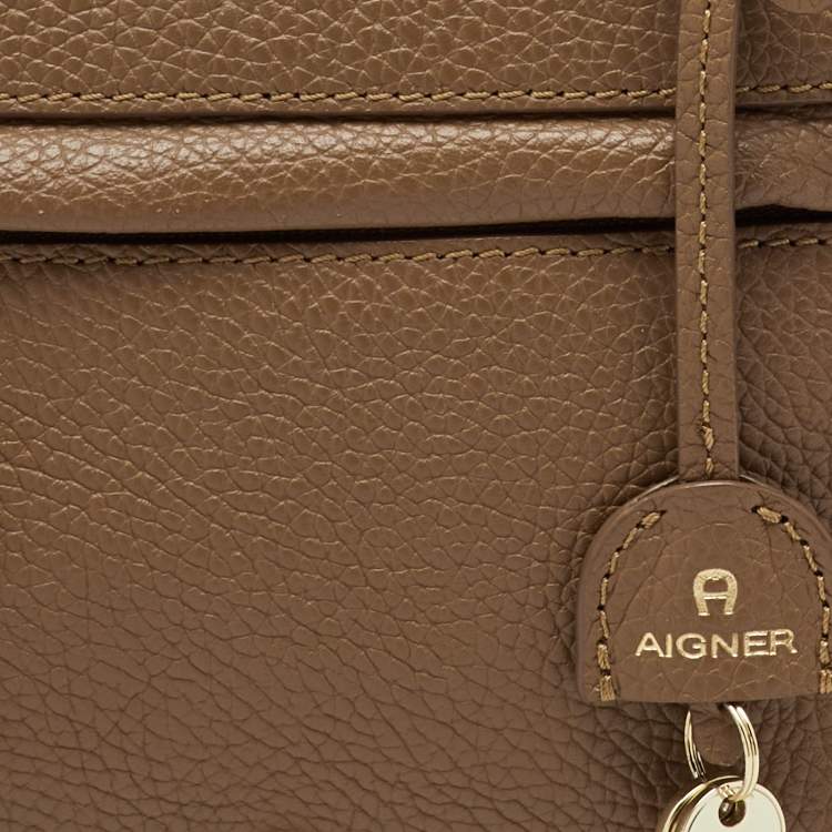 Pre Owned Aigner Brown Leather Zip Satchel
