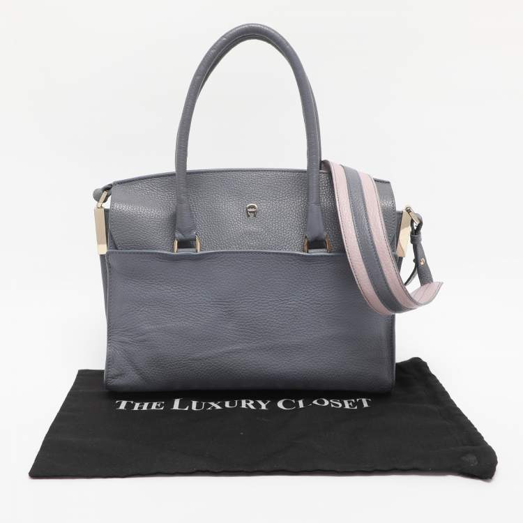 Pre Owned Aigner Dusty Blue Leather Satchel