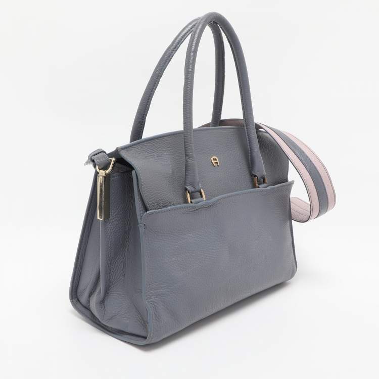 Pre Owned Aigner Dusty Blue Leather Satchel