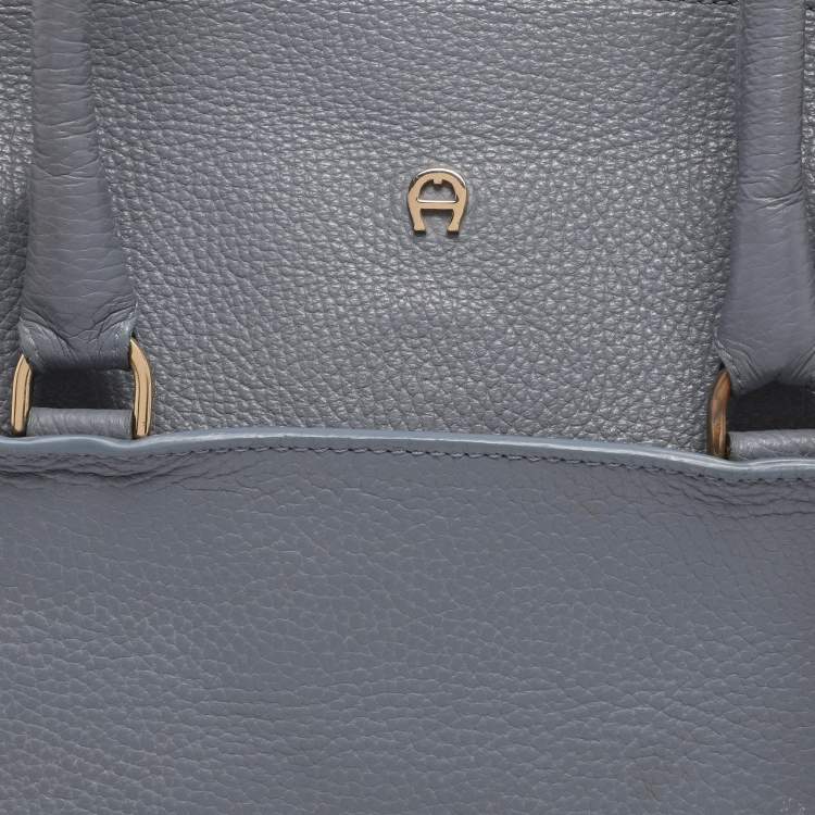 Pre Owned Aigner Dusty Blue Leather Satchel