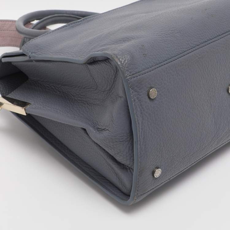 Pre Owned Aigner Dusty Blue Leather Satchel