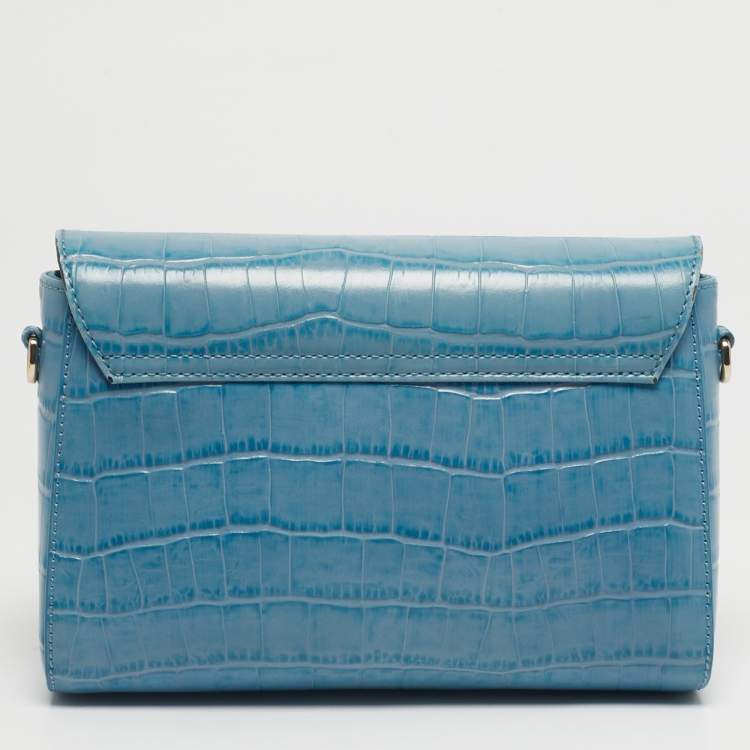 Pre Owned Aigner Light Turquoise Croc and Lizard Embossed Genoveva Shoulder Bag