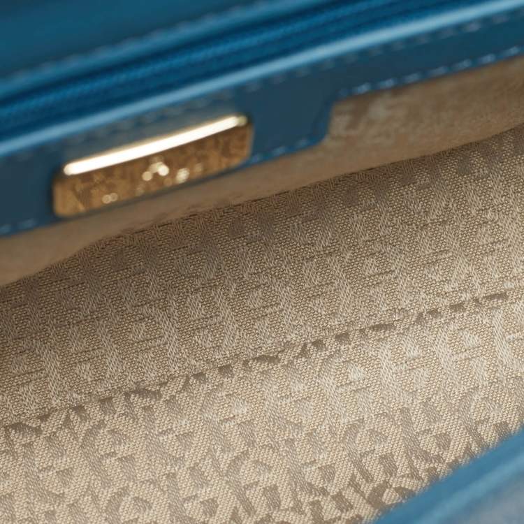 Pre Owned Aigner Light Turquoise Croc and Lizard Embossed Genoveva Shoulder Bag