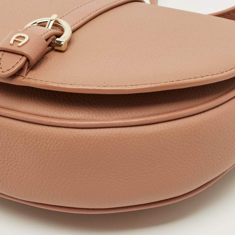 Pre Owned Aigner Adria Rosy Brown Leather Crossbody Bag