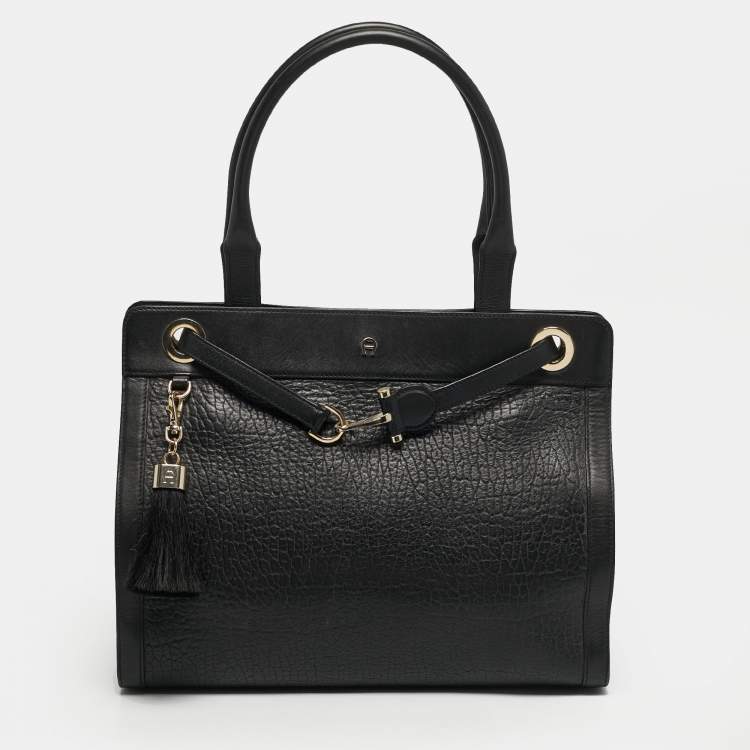 مملوكة مسبقًا Aigner Cavallina Black Leather Tote