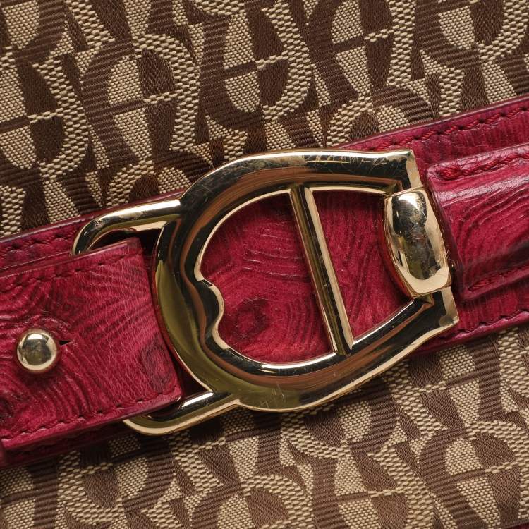 Pre Owned Aigner Beige/Pink Signature Canvas and Leather Tote