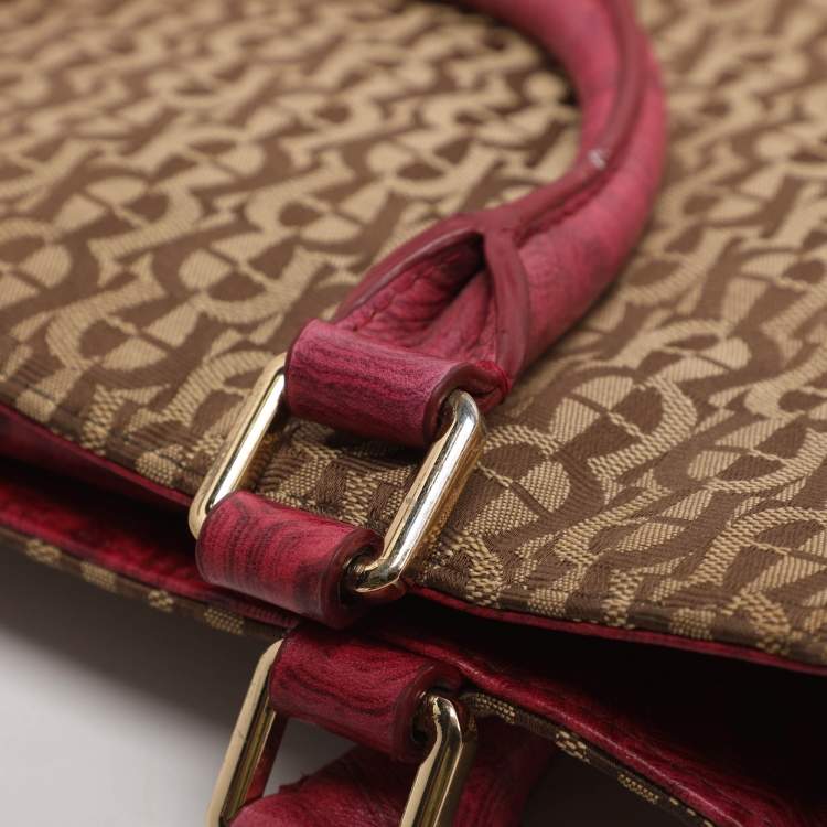 Pre Owned Aigner Beige/Pink Signature Canvas and Leather Tote