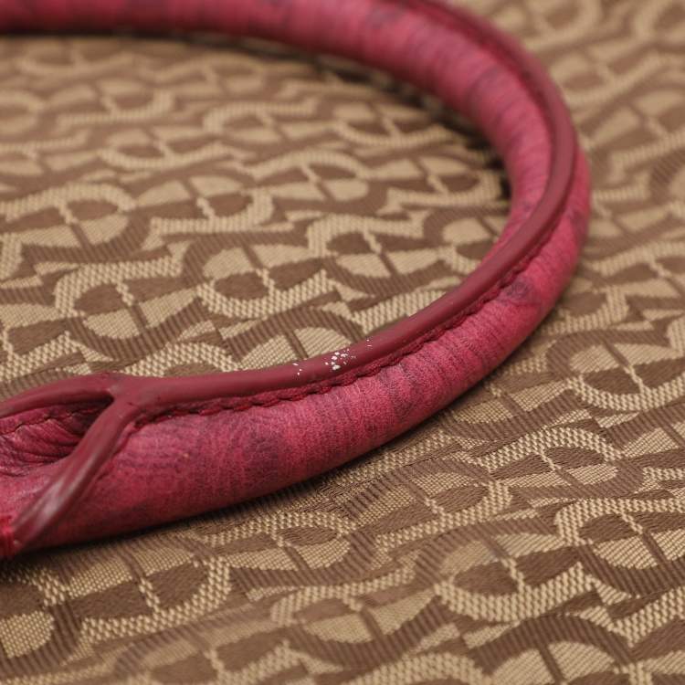 Pre Owned Aigner Beige/Pink Signature Canvas and Leather Tote